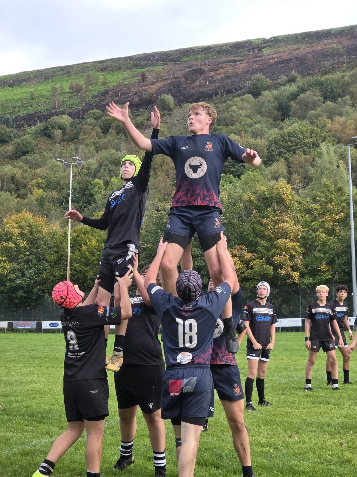 Whitchurch U15s win a lineout against the hillside at Ferndale