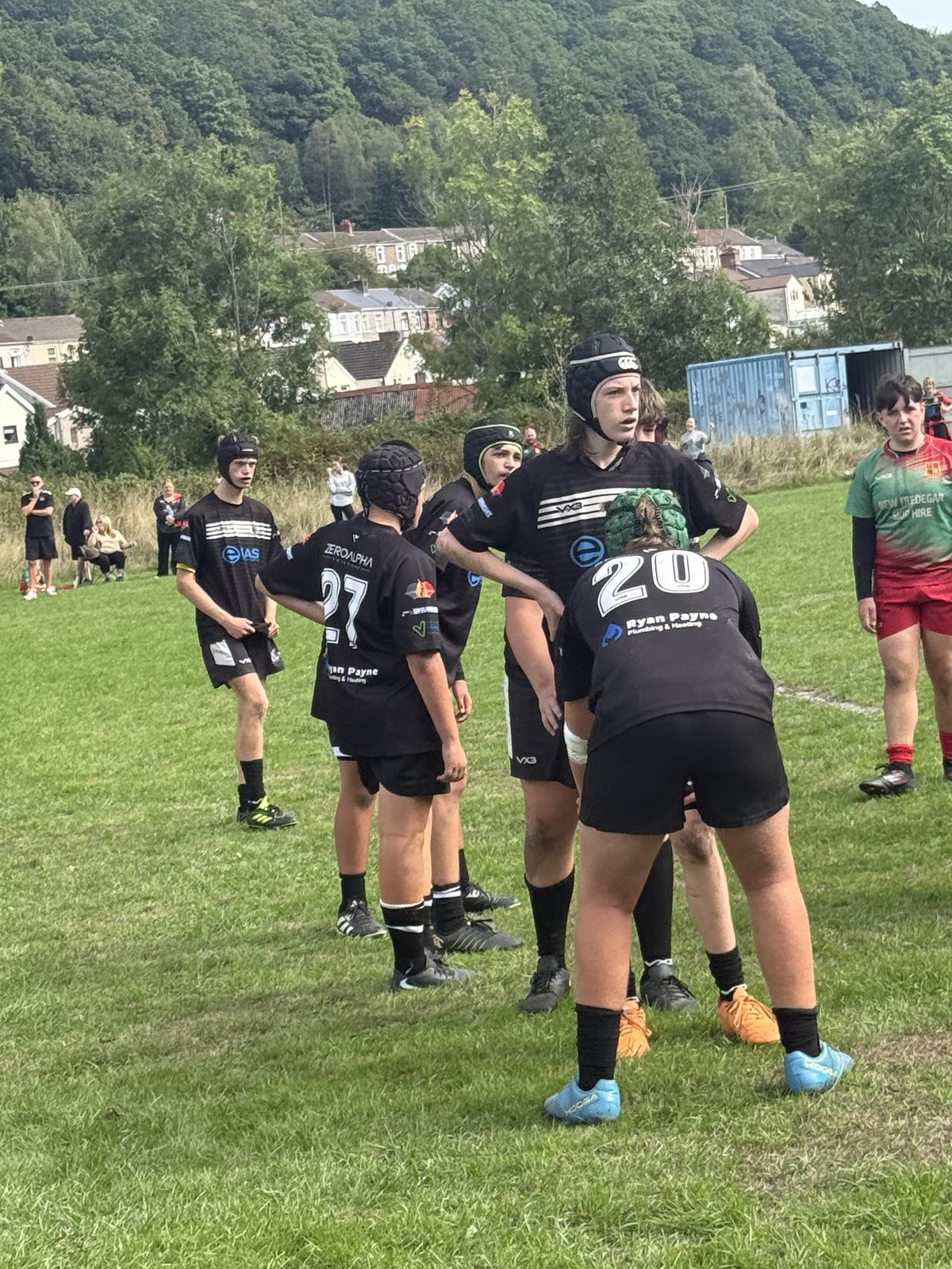 Whitchurch U15s at New Tredegar, with the valley behind