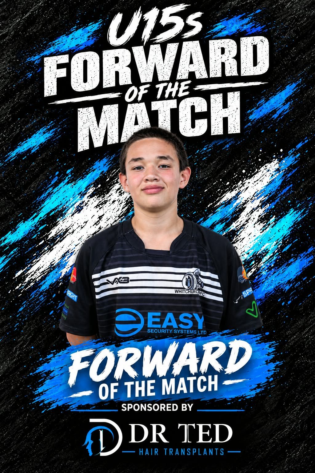 Ioan Davies, forward of the match, sponsored by Dr Ted Hair Transplants
